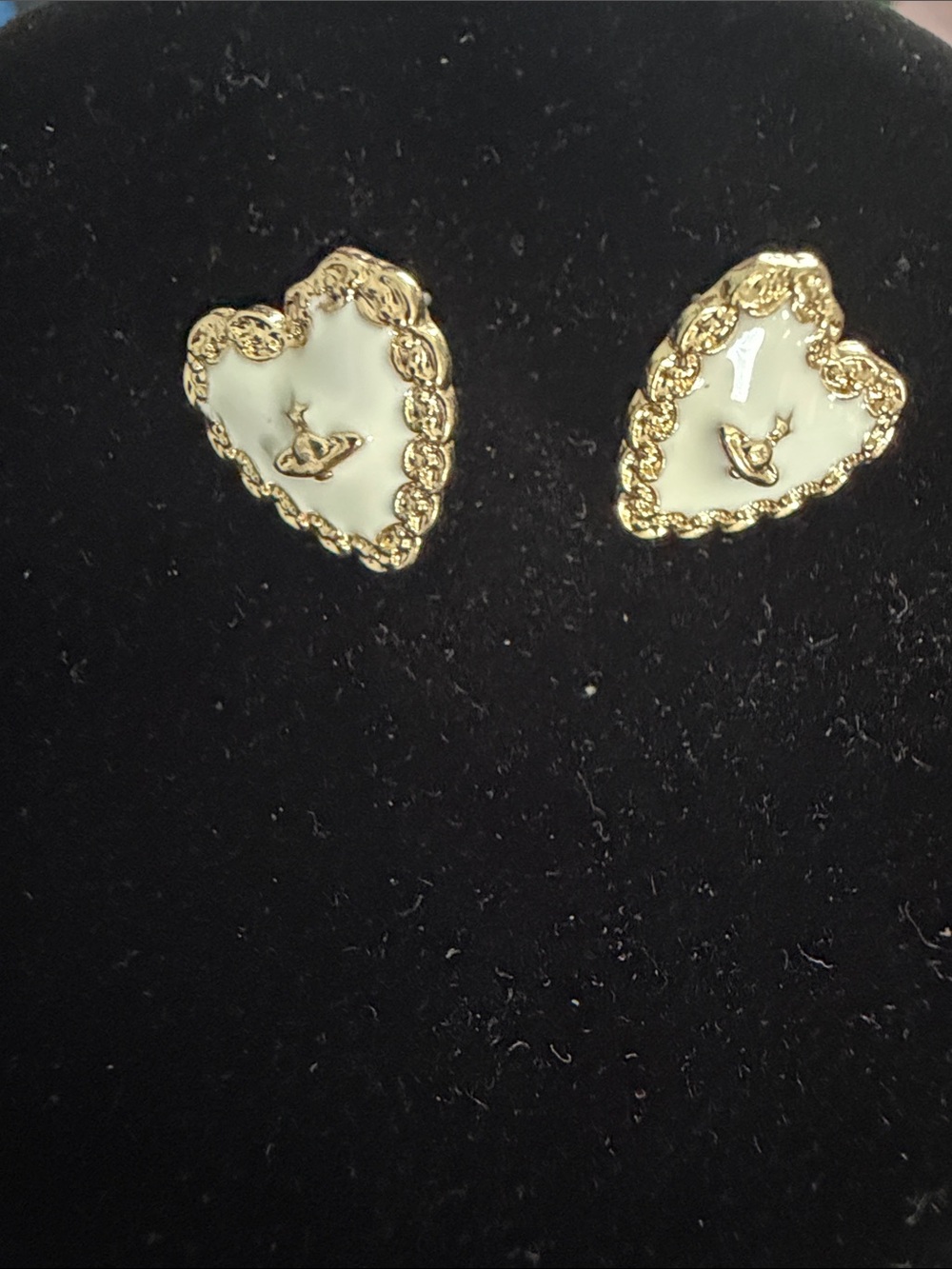 Gold-Trim White Heart Stud Earrings - Elegant Women’s Jewelry